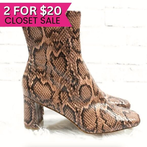 Steve Madden Brown Pink Faux Leather Snake‎ Block High Heel Ankle Boots Size 9 - Picture 1 of 14